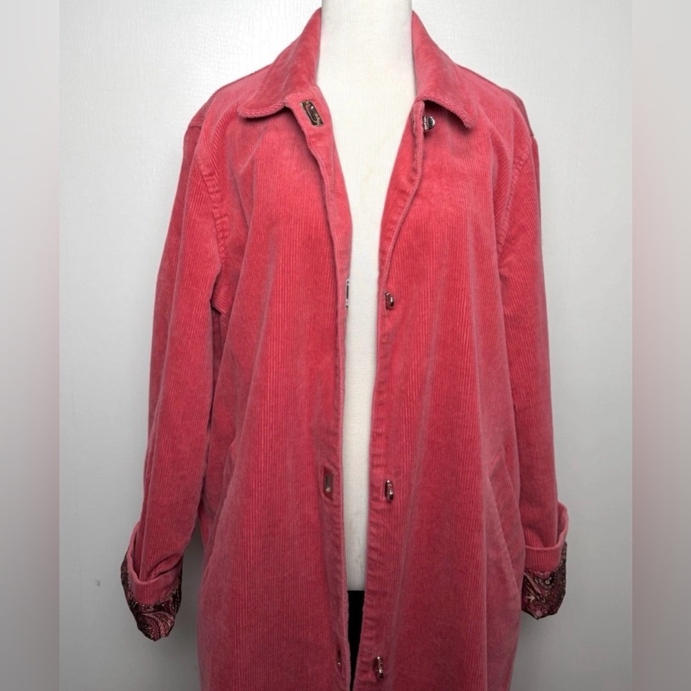 Jones Studio Pink Corduroy Barn Jacket L Mid Length Fall Barn Coat - Picture 4 of 13